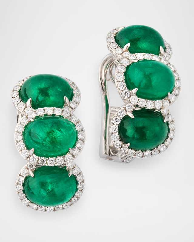 18K White Gold Emerald and Diamond Earrings